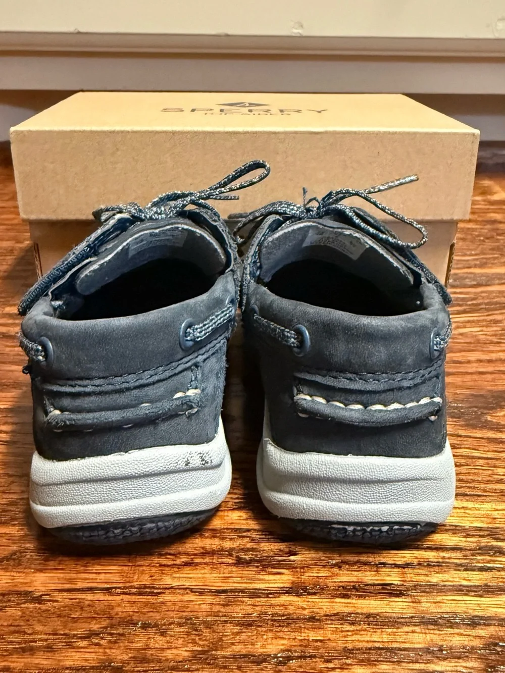 Sperry Toddler Boys Navy Blue Boat Shoes with Patterned Laces